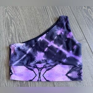 Exotica One Shoulder Celestial Tie Dye Purple Comfort Crop Top Size Small